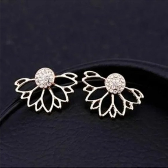 Jewelry - Silver Color Double Sided
Crystal Flower Earrings